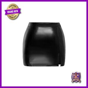 Plus Size Leather Skirt High Waisted Split Hem Bodycon Mini